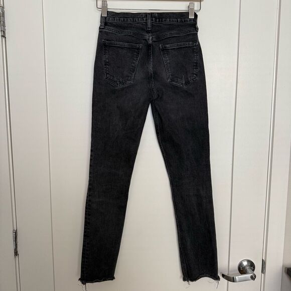 Agolde Lyle Jeans Womens Sz 23 Black Low Rise Slim Straight Leg Raw Hem Stretch - Picture 4 of 12